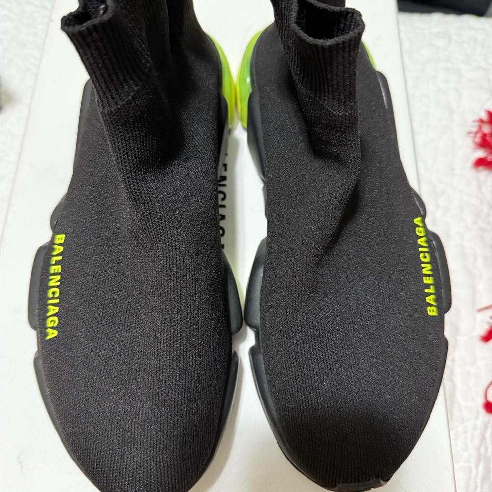 Balenciaga Black and Green Sock-Style Sneakers